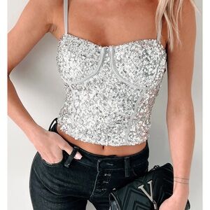 NWOT Silver Sequin Bustier Top